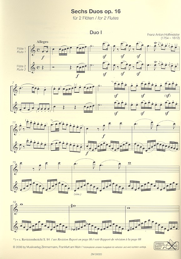 6 Duos op.16 für 2 Flöten