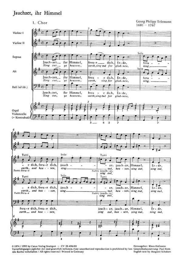 Jauchzet ihr Himmel TMV1,957 Kantate