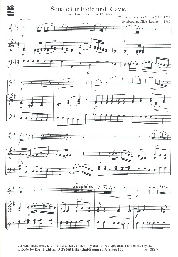Sonate nach dem Flötenquartett KV 285a