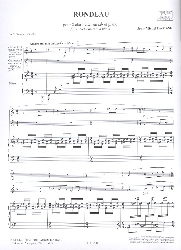 Rondeau pour 2 clarinettes et piano