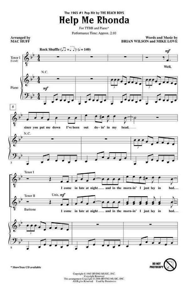 Help Me Rhonda for male chorus (TTBB)