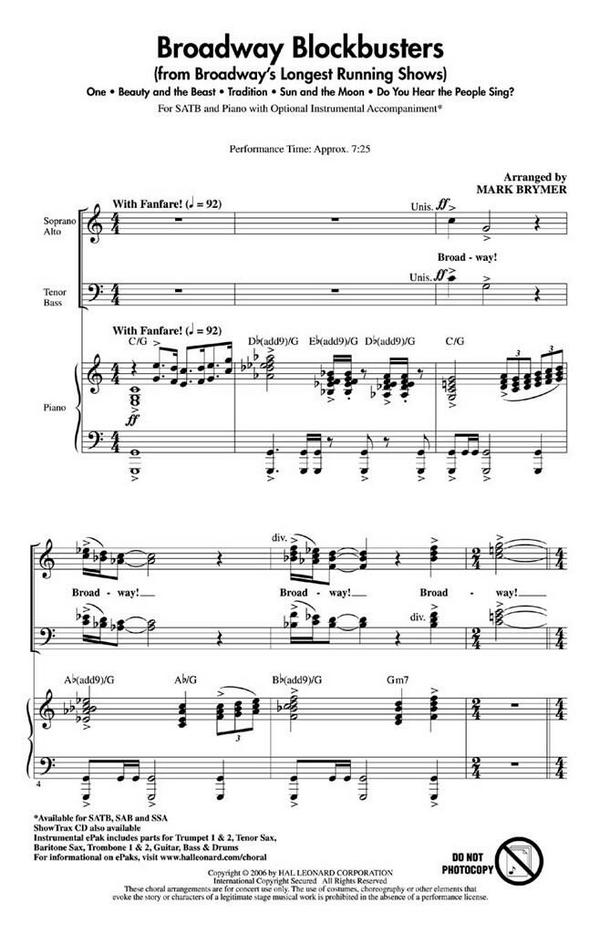 Broadway Blockbusters for mixed chorus