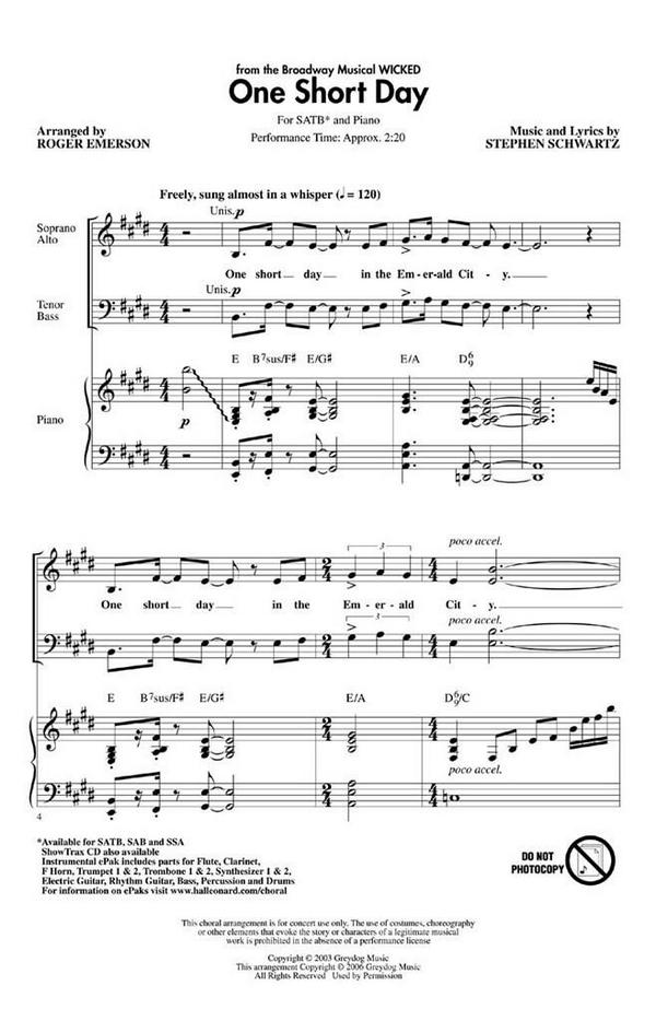 One short Day for mixed chorus