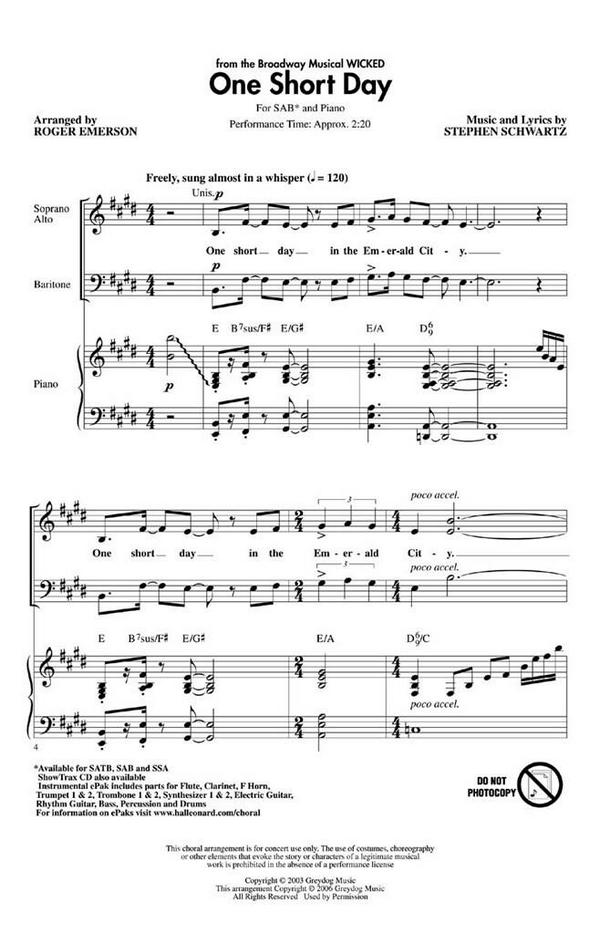 One short Day for mixed chorus