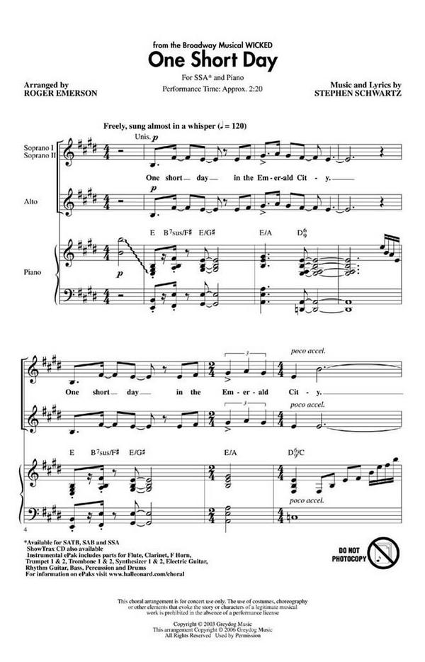 One short Day for female chorus