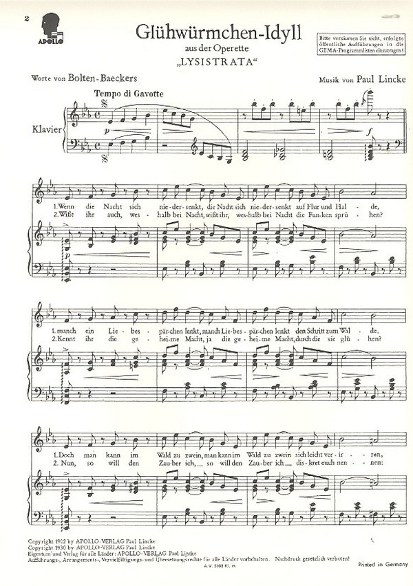 Glühwürmchen-Idyll - aus der Operette 'Lysitrata'