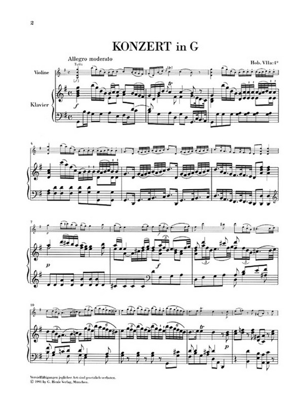 Konzert G-Dur Hob.VIIa:4  für Violine und Orchester