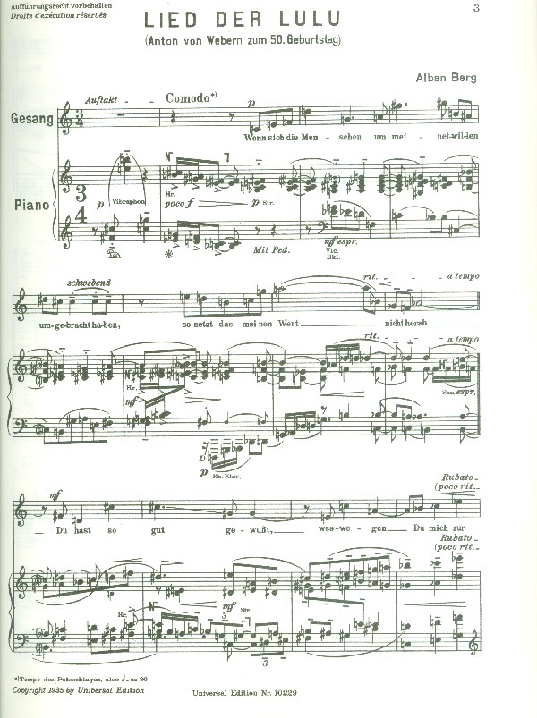 Lied der Lulu für Gesang und Klavier