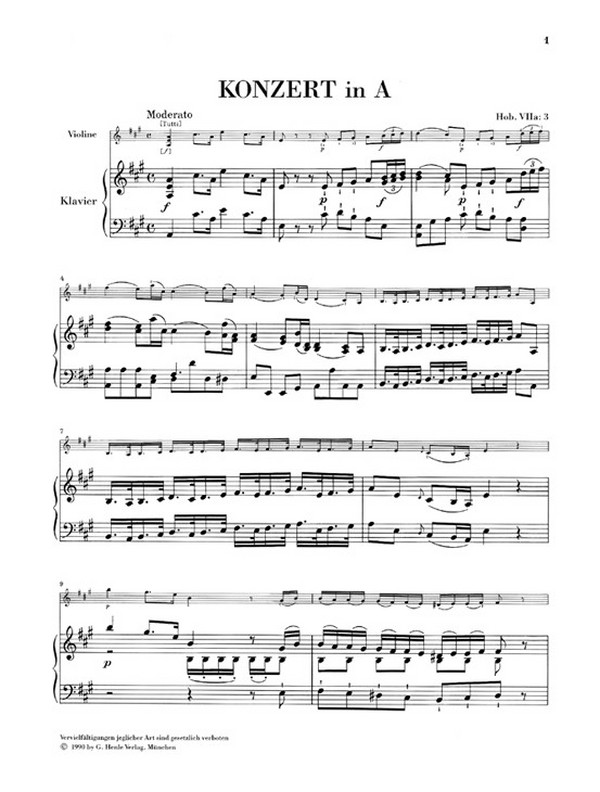 Konzert A-Dur Hob.VIIa:3 für Violine und Orchester