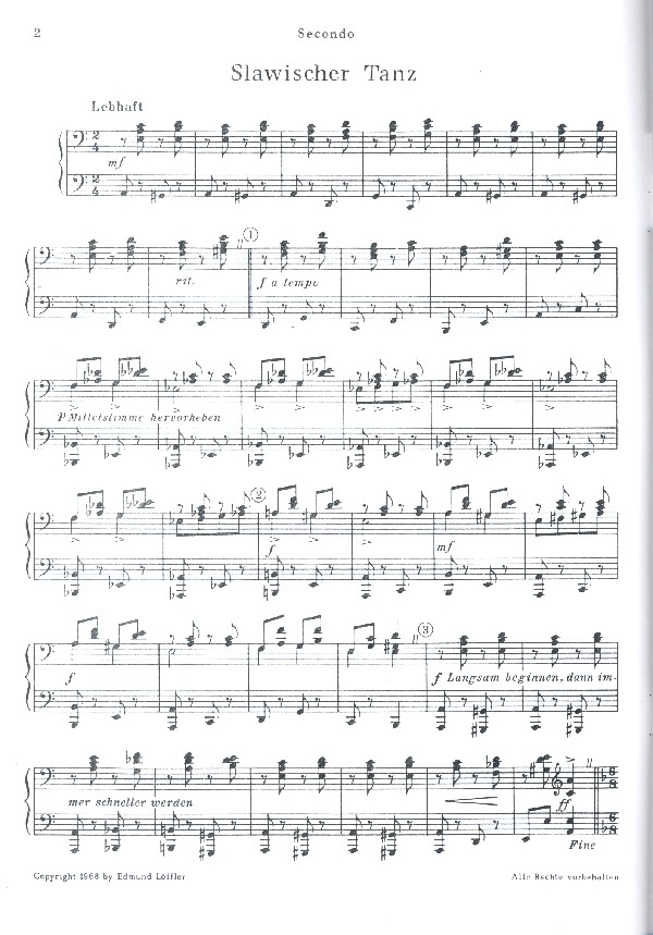 Vierhändige Klavier-Vortragsstücke mit Oberstimme im Fünftonraum