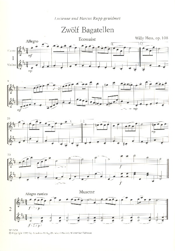 12 Bagatellen op.108 für Altblockflöte