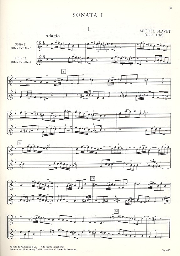 6 Sonaten Band 1 (Nr.1-3) für 2 Flöten