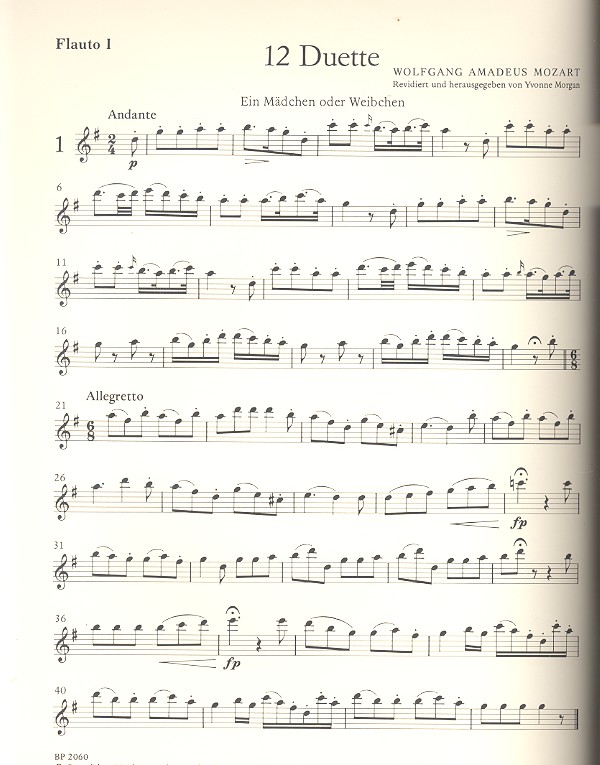 12 leichte Duette aus die Zauberflöte