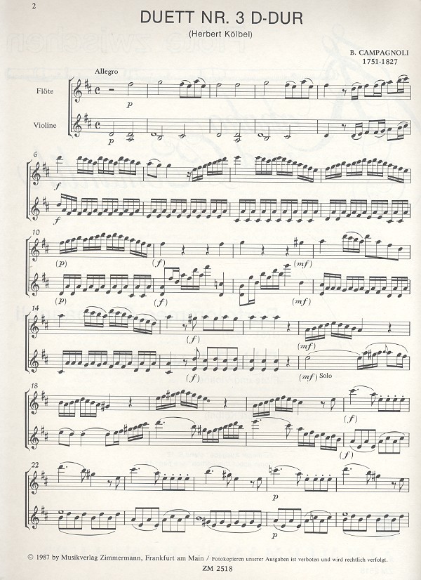 Duett D-Dur Nr.3 für Flöte und Violine