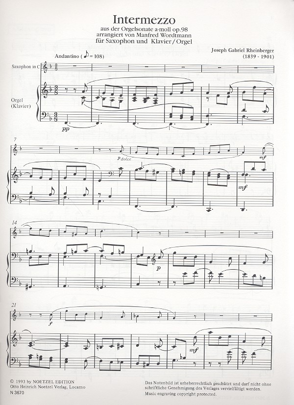 Intermezzo aus der Orgelsonate a-Moll op.98