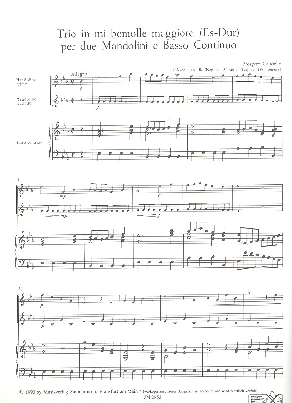 Trio Es-Dur für 2 Mandolinen und Bc