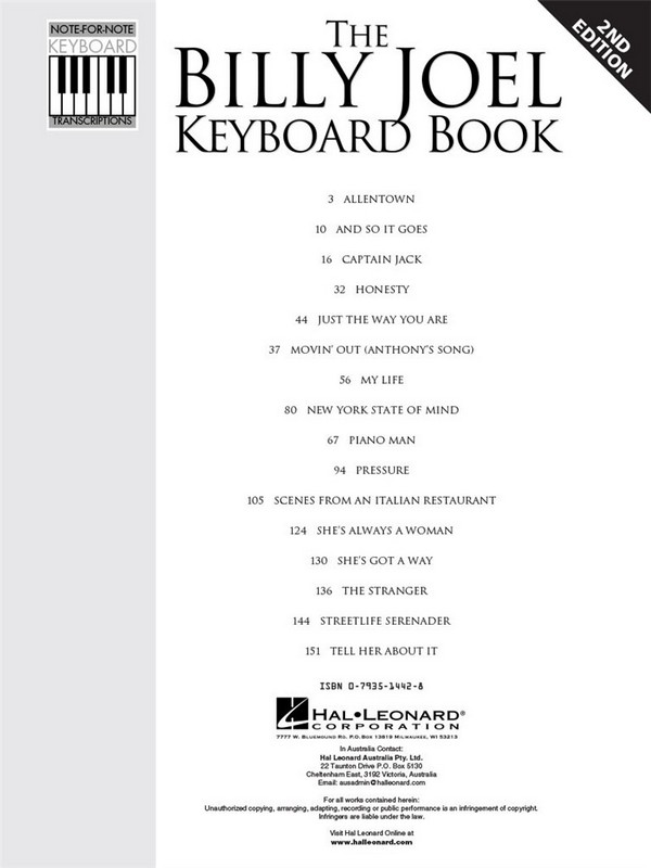 The Billy Joel Keyboard Book: