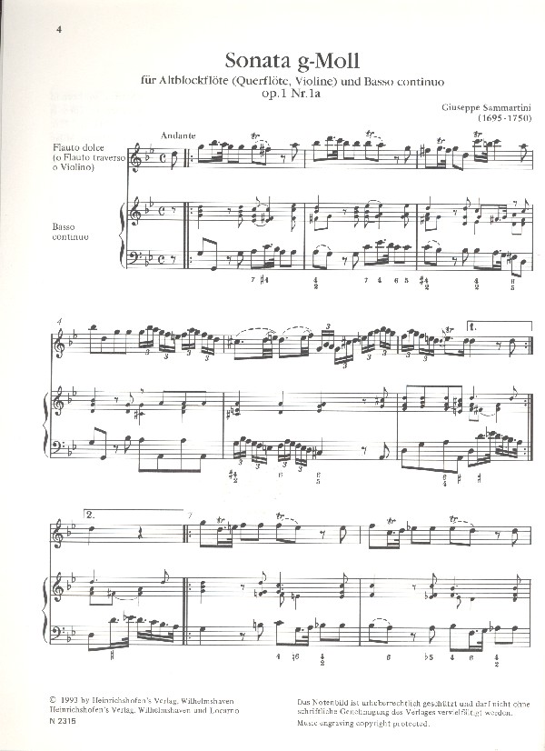 Sonate g-Moll für Altlbockflöte