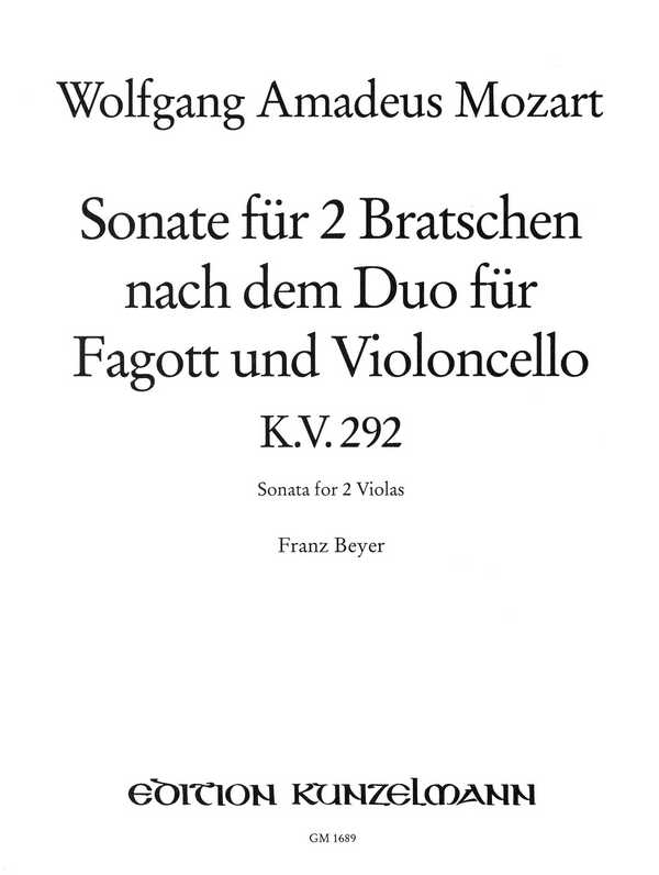 Sonate KV292 nach dem Duo für Fagott und Violoncello