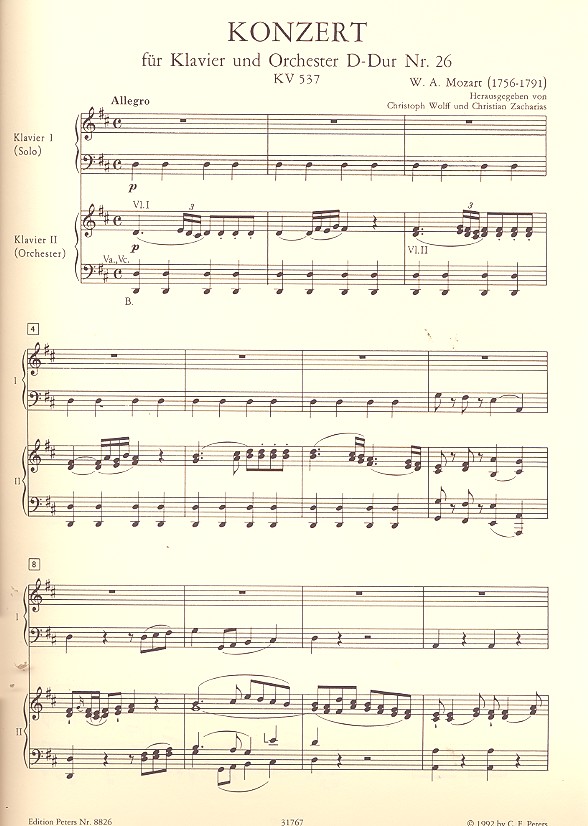 Konzert D-Dur KV537 für Klavier und Orchester