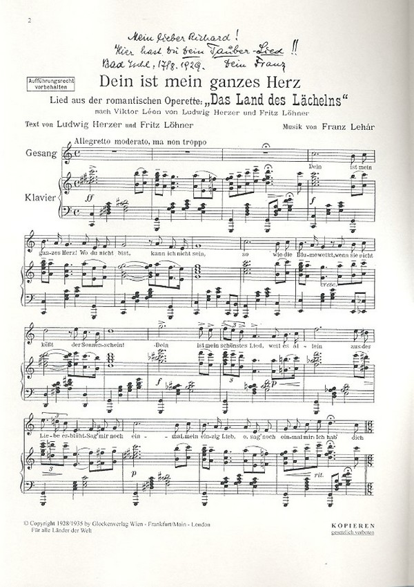 Dein ist mein ganzes Herz (C-Dur)