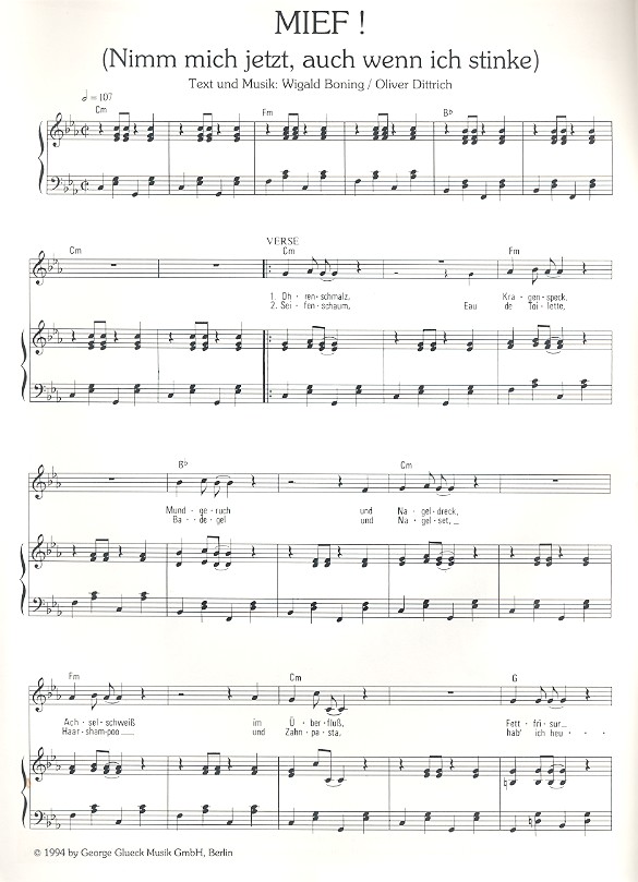 Mief: Einzelausgabe Gesang und Klavier
