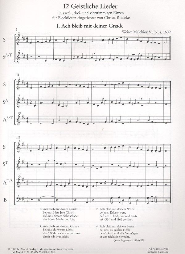12 geistliche Lieder in 2-4stimmigen