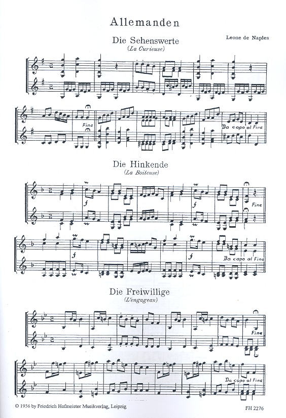 Allemanden und Menuette für 2 Mandolinen