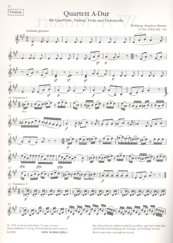 Quartett a-Dur nach der Sonate KV331