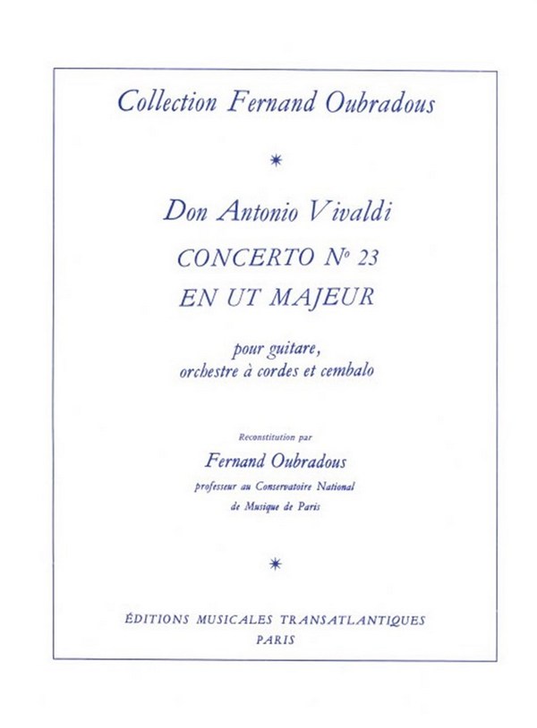 Concerto ut majeur no.23 pour guitare, orch. a cordes et cembalo