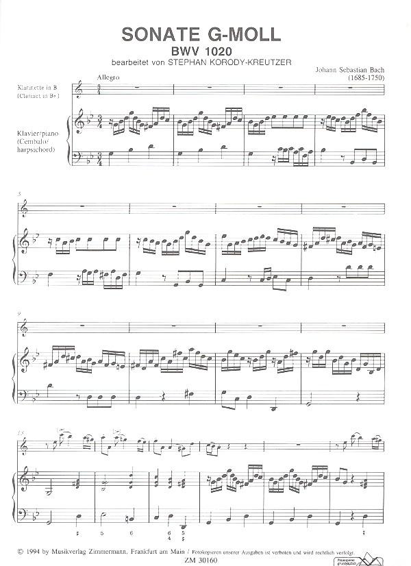 Sonate g-Moll BWV1020 für