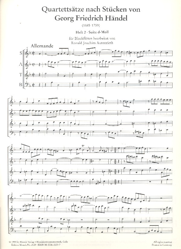 Suite d-Moll für 4 Blockflöten (SATB)