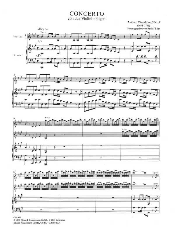 Concerto con 2 violini obligati op.3,5