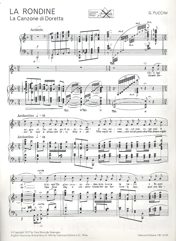 Canzone der Doretta aus La rondine