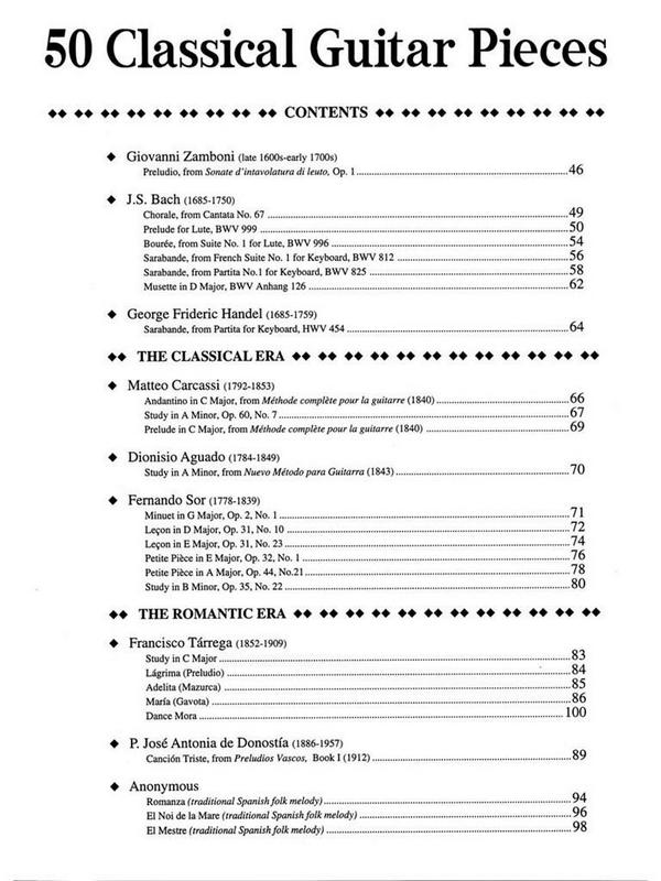 50 classical guitar solos in tablature