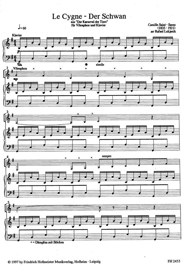 Der Schwan für Vibraphon und klavier