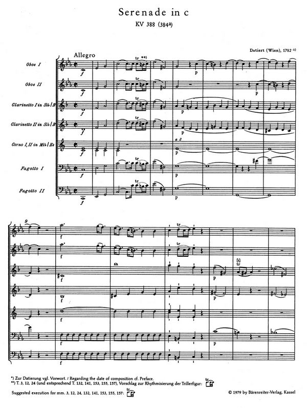 Serenade c-Moll KV388 für 2 Oboen, 2 Klarinetten, 2 Hörner,