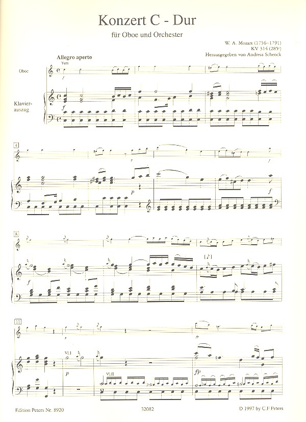 Konzert C-Dur KV314 für Oboe und Orchester