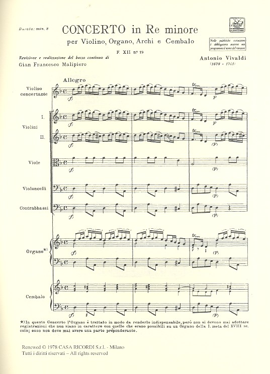 Concerto re minore F.XII:19 per