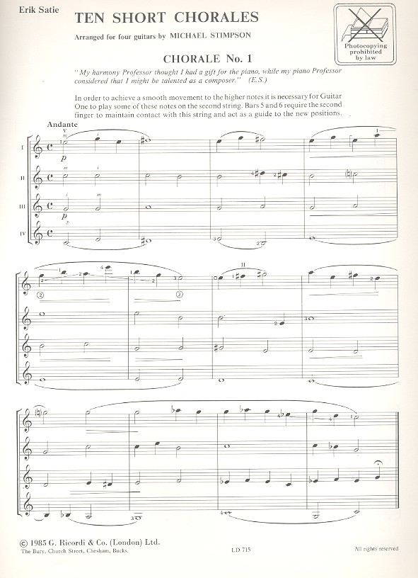 10 short Chorales for 4 guitars
