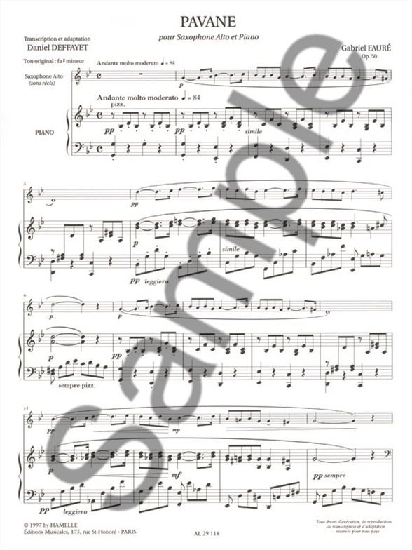 Pavane op.50 pour saxophone alto