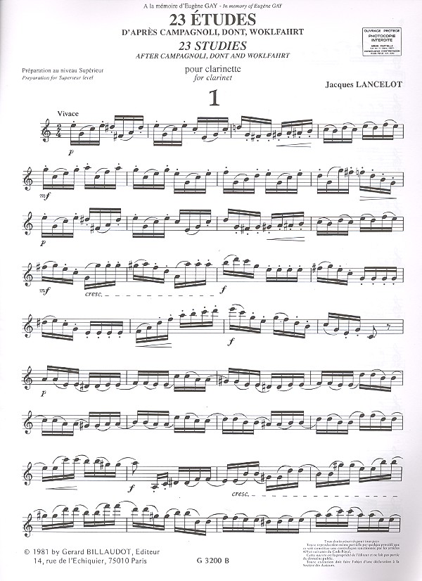 23 études d'après Campagnoli, Dont, Wohlfahrt 