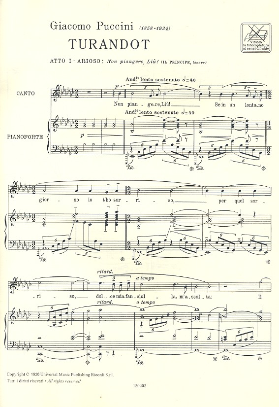 Non piangere Liu per tenore