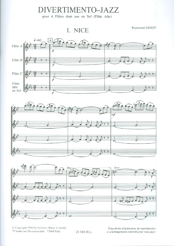 Divertimento-Jazz pour 4 flûtes