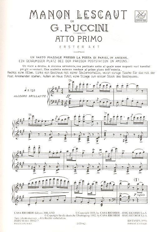 Manon Lescaut Klavierauszug