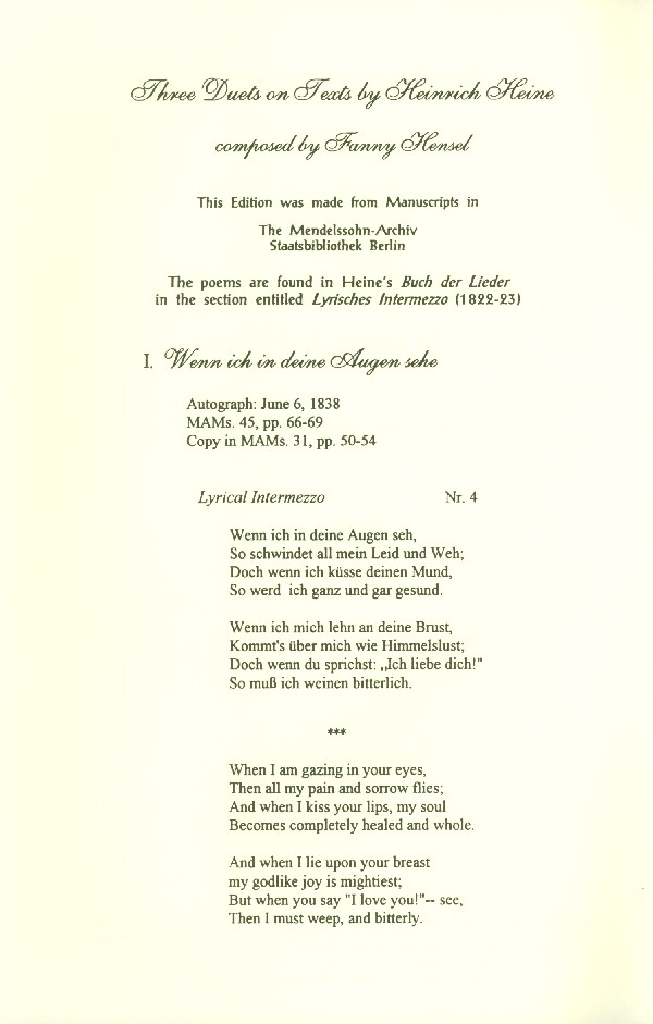 3 Duets on Texts by Heinrich Heine