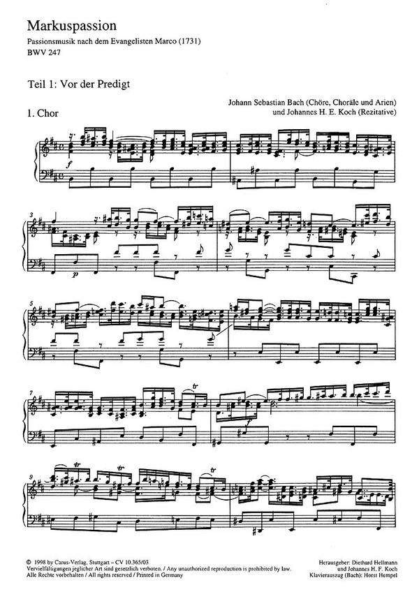 Markus-Passion BWV247 für Soli,