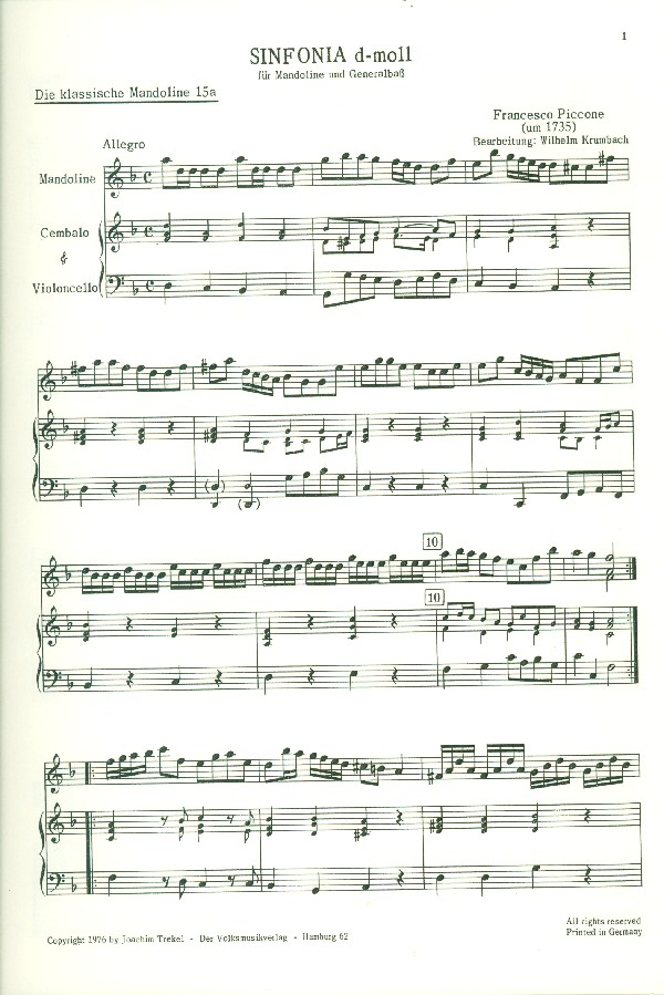 Sinfonia d-Moll für Mandoline