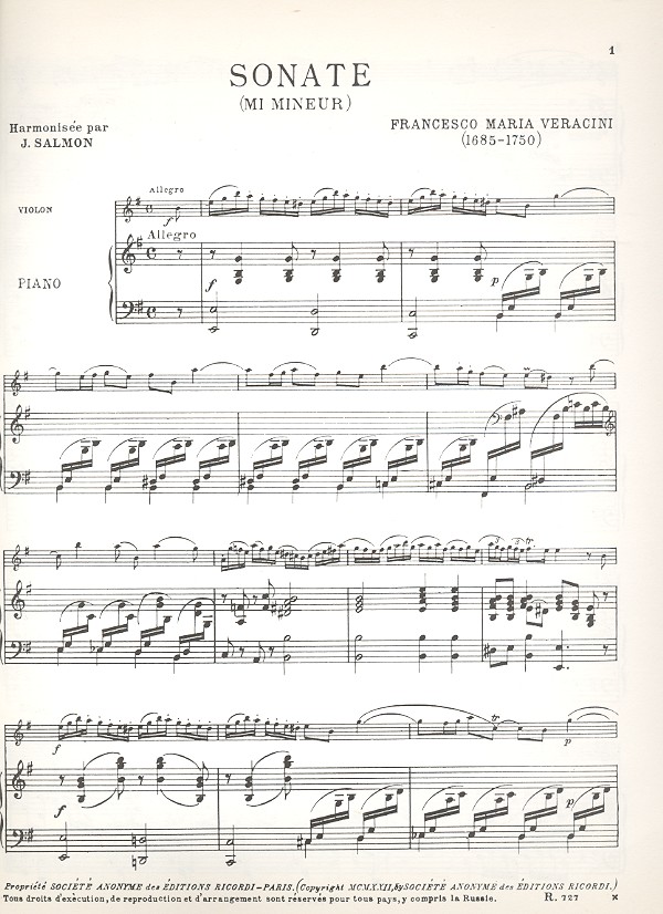 Sonate mi mineur pour violon avec