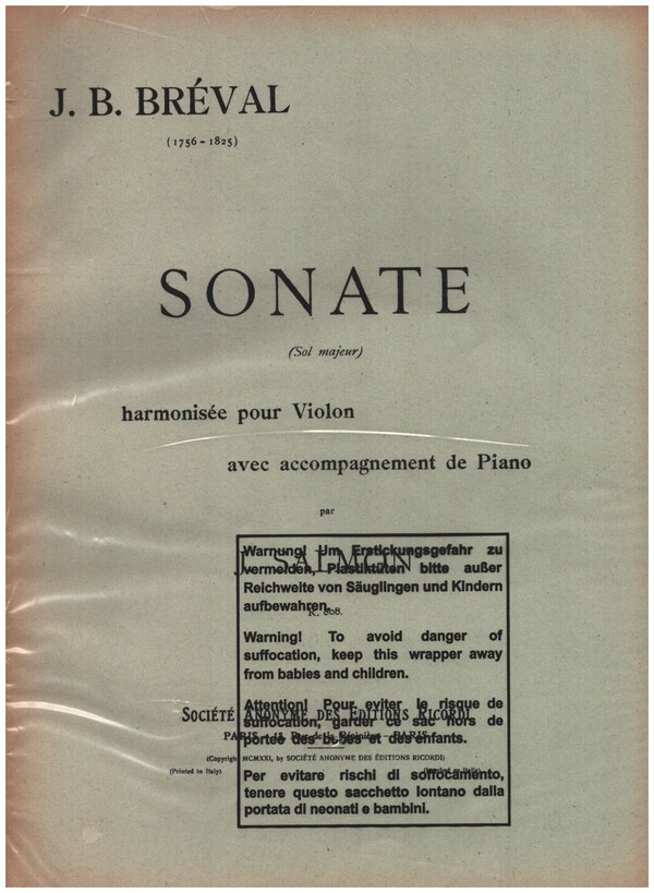 SONATE SOL MAJEUR POUR VIOLON AVEC